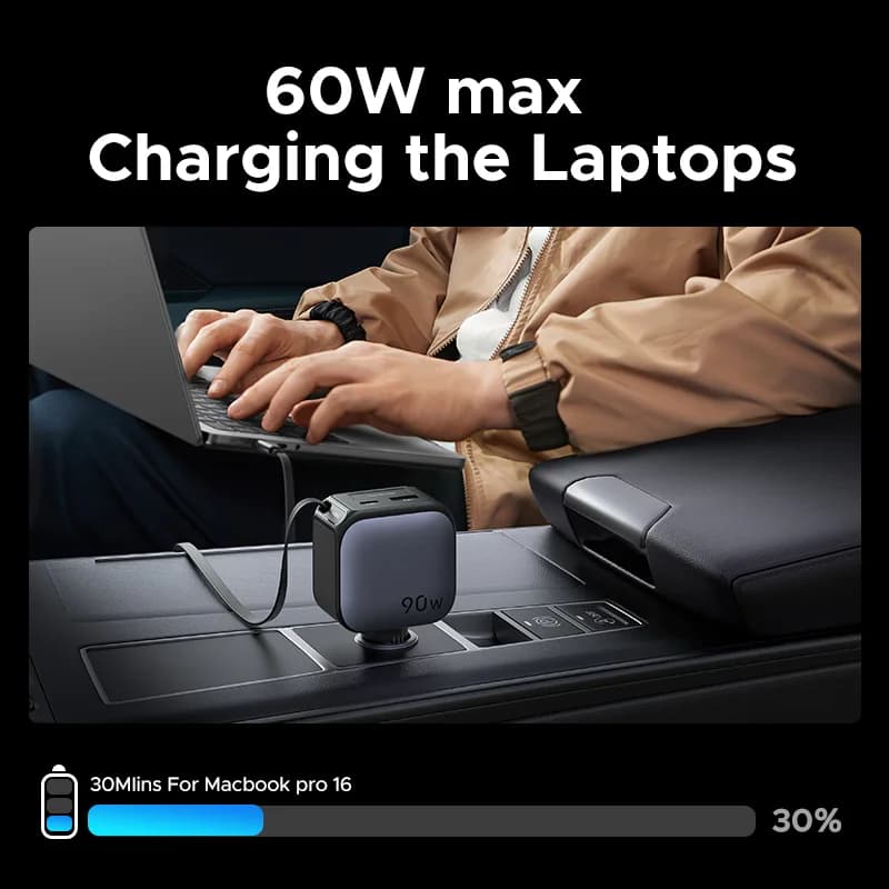 Sạc ô tô USB-C 145W kèm cáp thu gọn