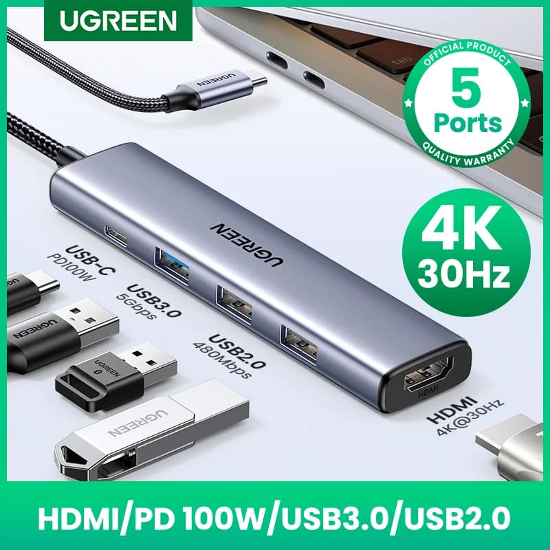 Hub USB-C HDMI 4K, SD/TF, Sạc PD 100W