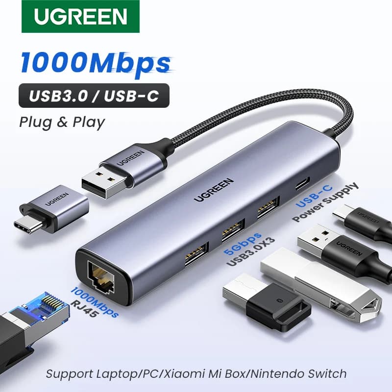 Bộ chuyển đổi Ethernet USB-C với RJ45 1000Mbps và Hub USB