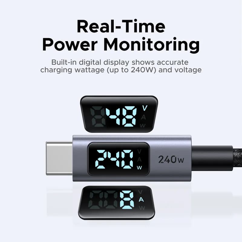 Cáp USB-C 240W Có Màn Hình Hiển Thị Công Suất Kỹ Thuật Số