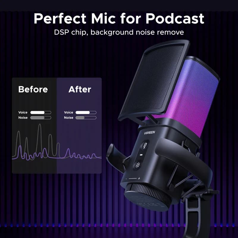 Microphone USB với nút tắt tiếng cảm ứng và đèn RGB